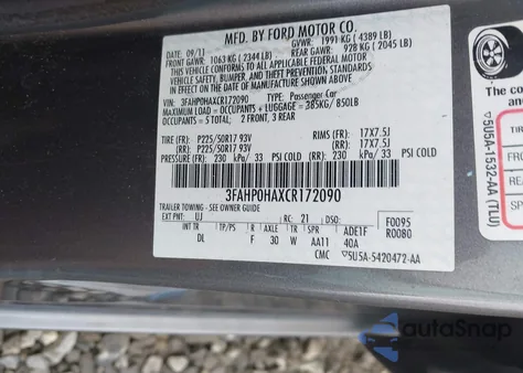 2012 Ford Fusion Se from USA, damaged, VIN 3FAHP0HAXCR172090